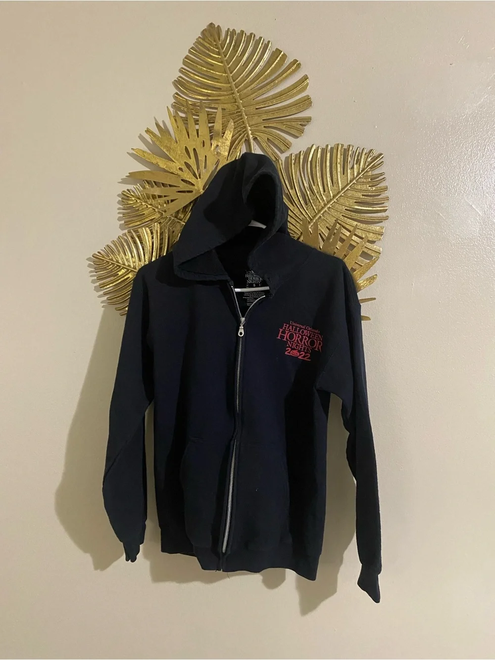Men's Black Zip Hoodie Jacket with Red 'Halloween Horror 2022' Script